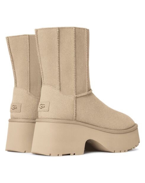 Bottes en Velours de Cuir Classic Twin Seam New Heights beiges - Talon 7 cm