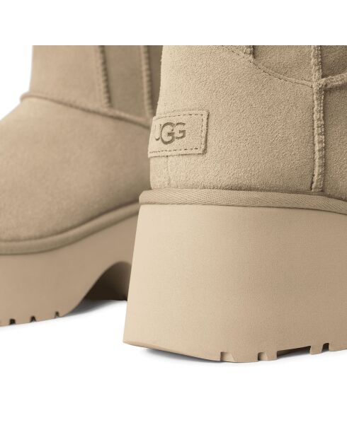Bottes en Velours de Cuir Classic Twin Seam New Heights beiges - Talon 7 cm