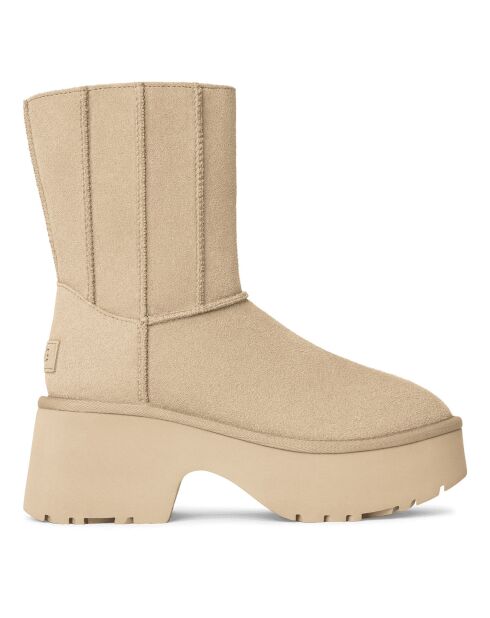 Bottes en Velours de Cuir Classic Twin Seam New Heights beiges - Talon 7 cm