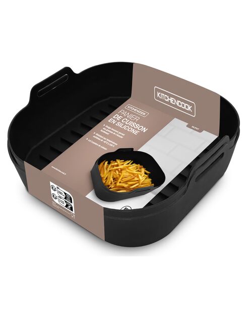 Silipot Square zwarte vierkante siliconen mand - 21x21x6 cm