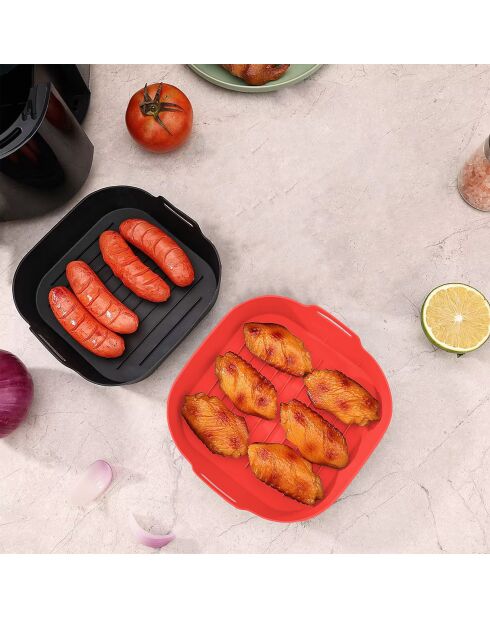 Panier en silicone carré rouge - 21x21x6 cm