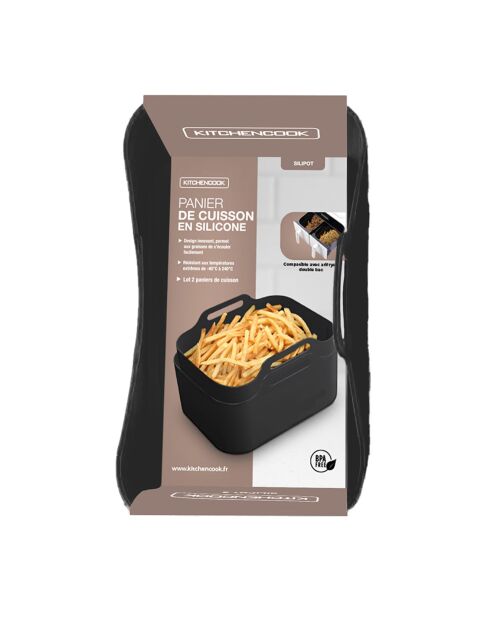 2 schwarze Silipot Silikon-Kochkörbe - 21,5x14,5x7 cm