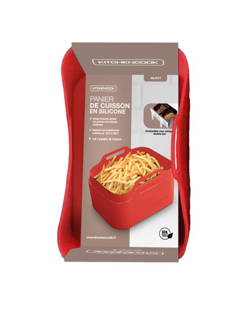 2 Paniers en silicone rectangle rouge - 21.5x14.5x7 cm