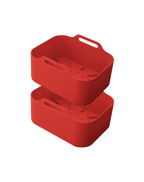 2 Paniers en silicone rectangle rouge - 21.5x14.5x7 cm