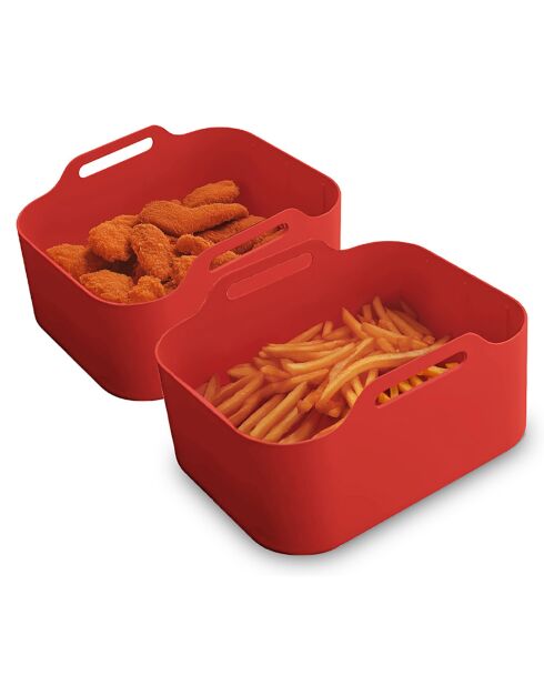 2 Paniers en silicone rectangle rouge - 21.5x14.5x7 cm