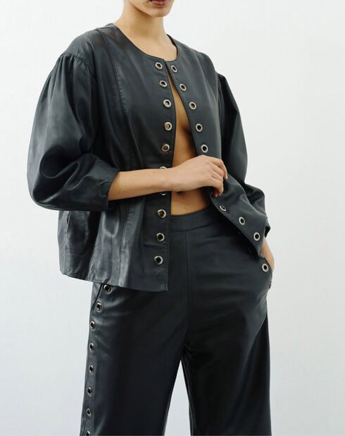 Blouson en Cuir d'Agneau Abia noir
