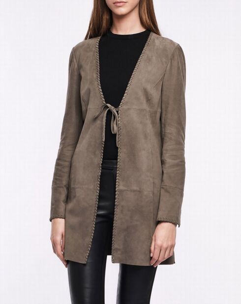 Veste en Velours de Cuir de Chèvre Alika Vel elephant