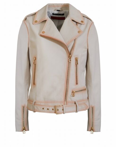 Blouson en Cuir d'Agneau Aliya blanc incarnadin