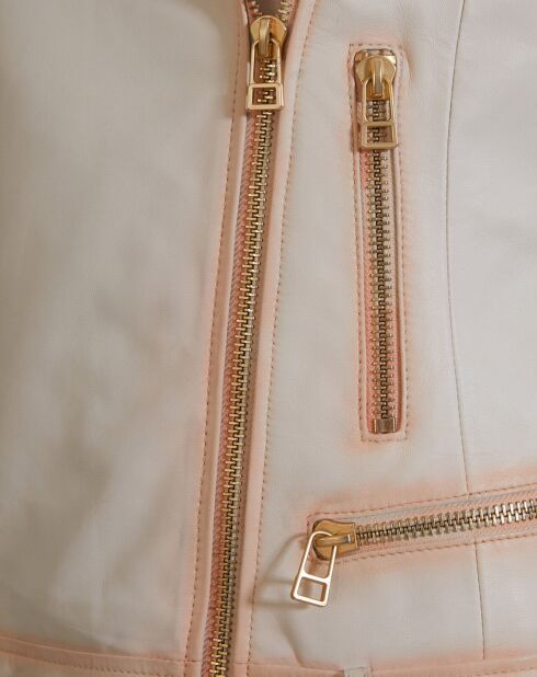 Blouson en Cuir d'Agneau Aliya blanc incarnadin