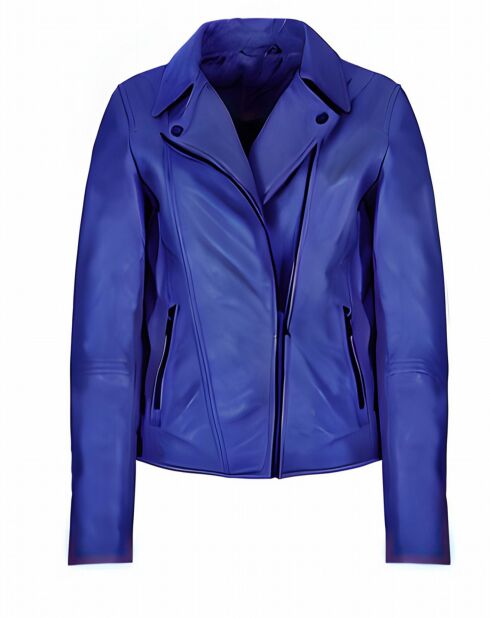 Blouson en Cuir d'Agneau Arizona bleu electrique