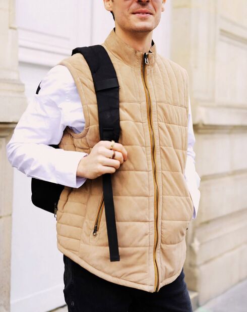 Doudoune en Velours de Cuir de Chèvre Dan Vel sable