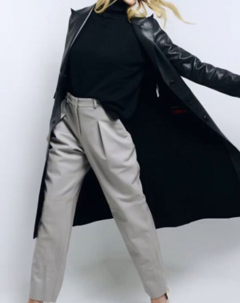 Manteau en Cuir d'Agneau Dariline noir