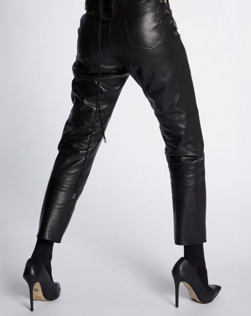 Pantalon en Cuir d'Agneau Electra Waxy noir