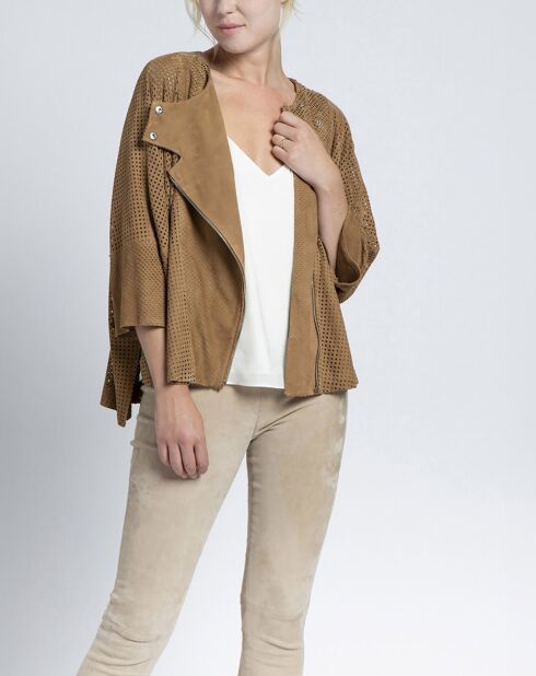 Veste en Velours de Cuir de Chèvre Elisa Vel camel