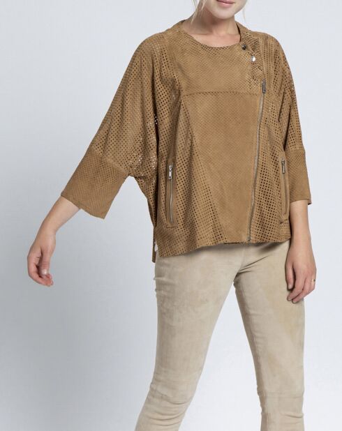 Veste en Velours de Cuir de Chèvre Elisa Vel camel
