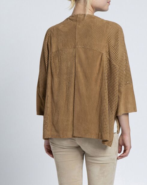 Veste en Velours de Cuir de Chèvre Elisa Vel camel
