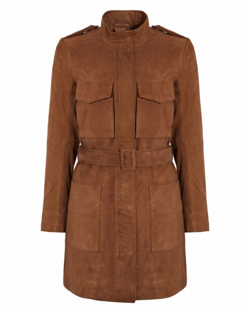 Veste 3/4 en Velours de Cuir de Chèvre Emelime Vel cognac