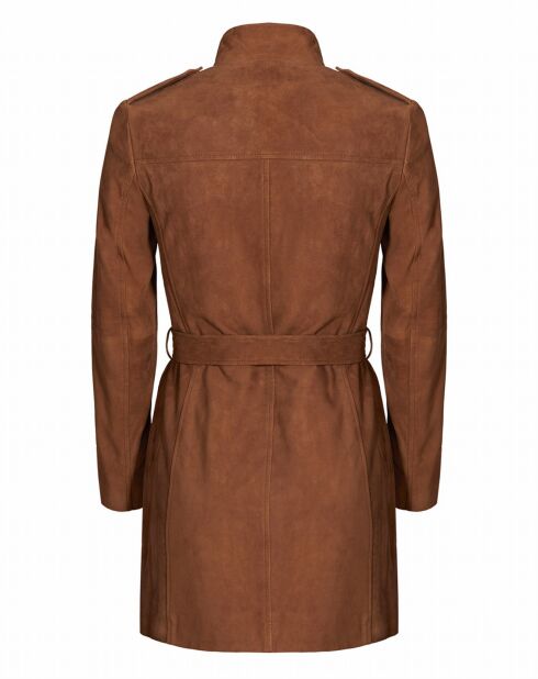 Veste 3/4 en Velours de Cuir de Chèvre Emelime Vel cognac