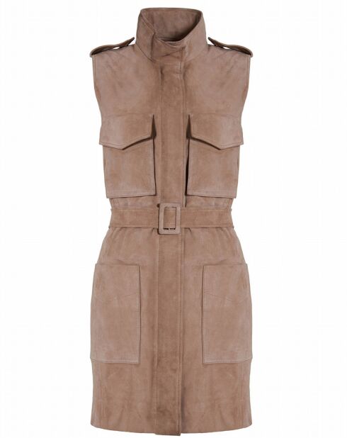Veste 3/4 en Velours de Cuir de Chèvre Emely Vel sable