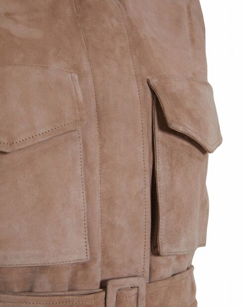 Veste 3/4 en Velours de Cuir de Chèvre Emely Vel sable