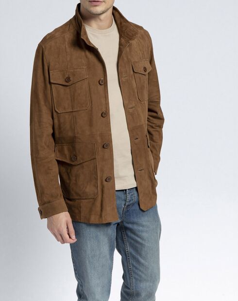 Blouson en Velours de Cuir de Chèvre Fabrice Vel cognac