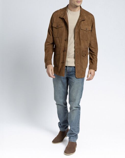 Blouson en Velours de Cuir de Chèvre Fabrice Vel cognac