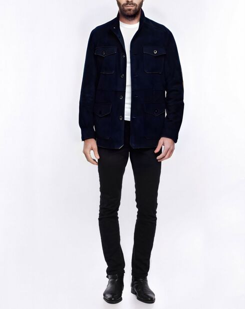 Blouson en Velours de Cuir de Chèvre Fabrice Vel marine