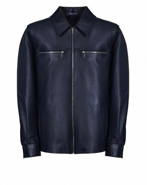 Blouson en Cuir d'Agneau Franky Waxy marine