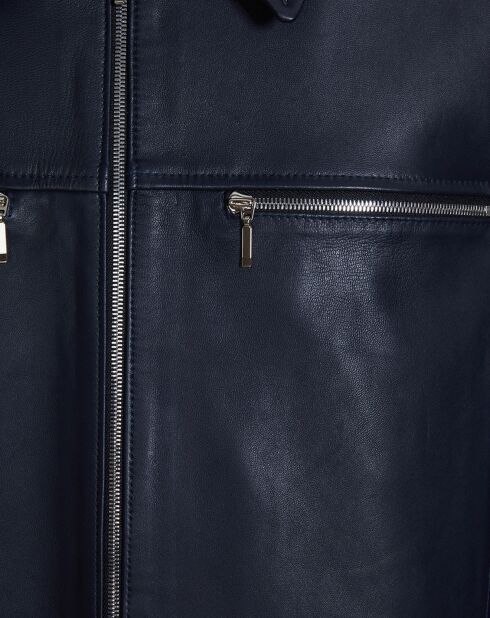 Blouson en Cuir d'Agneau Franky Waxy marine