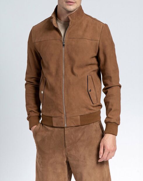 Blouson en Velours de Cuir de Chèvre Hunk Vel camel