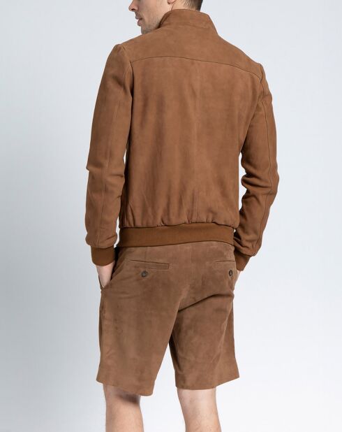 Blouson en Velours de Cuir de Chèvre Hunk Vel camel
