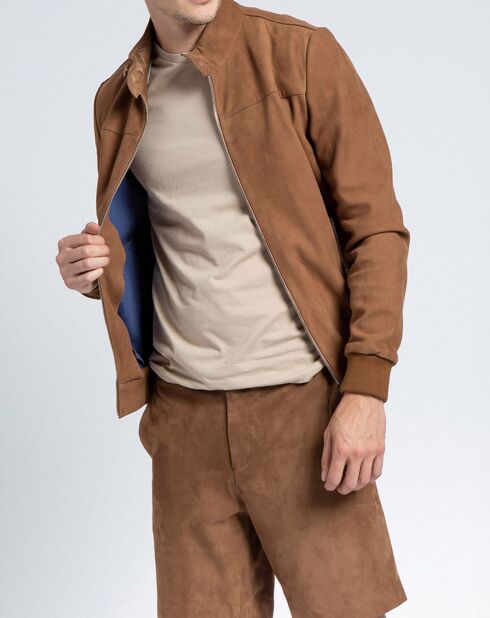 Blouson en Velours de Cuir de Chèvre Hunk Vel camel