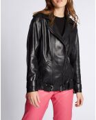 Blouson en Cuir d'Agneau Kacy Waxy noir