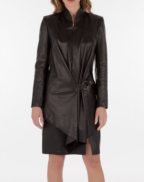 Veste en Cuir d'Agneau Leina Waxy noire