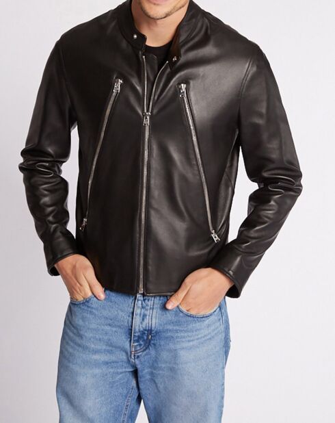 Blouson en Cuir d'Agneau Maxime Waxy noir