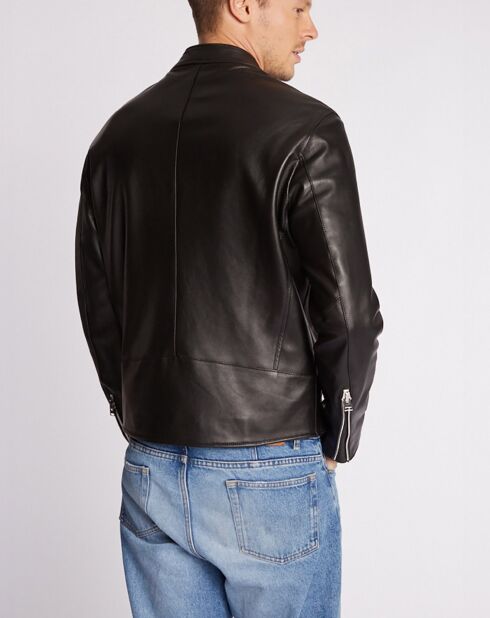 Blouson en Cuir d'Agneau Maxime Waxy noir