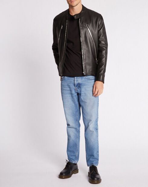 Blouson en Cuir d'Agneau Maxime Waxy noir