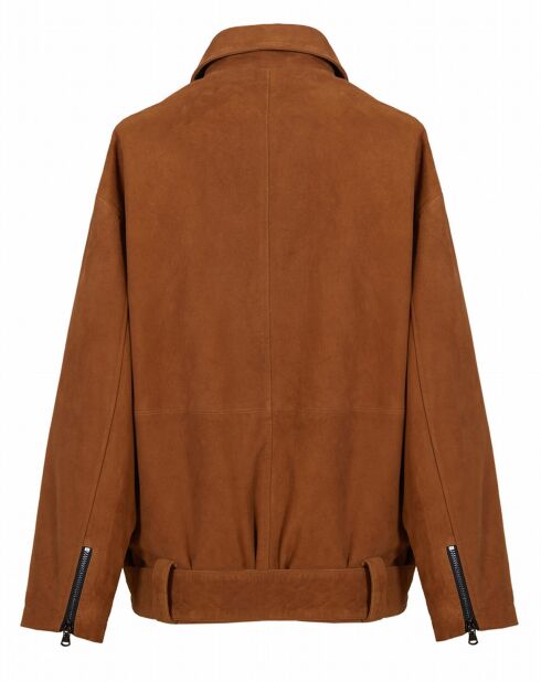 Veste en Velours de Cuir de Chèvre Ninala Vel cognac