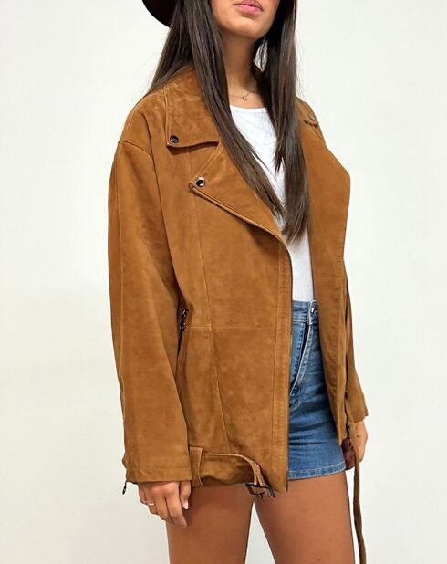 Veste en Velours de Cuir de Chèvre Ninala Vel cognac