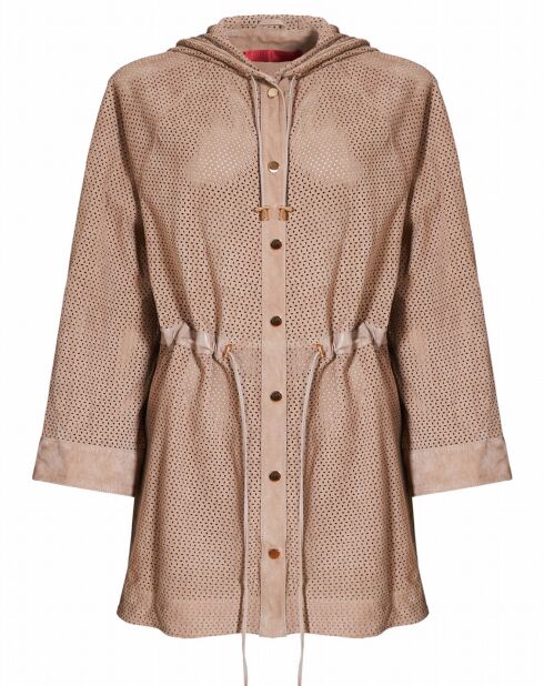 Veste 3/4 en Velours de Cuir de Chèvre Octavia Vel sable perfo