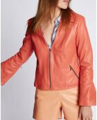 Veste en Cuir d'Agneau Pelagie Waxy tangerine