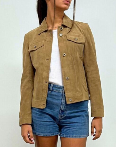 Blouson en Velours de Cuir de Chèvre Piura Vel chamoix