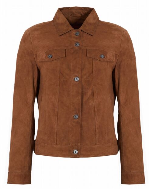Blouson en Velours de Cuir de Chèvre Piura Vel cognac