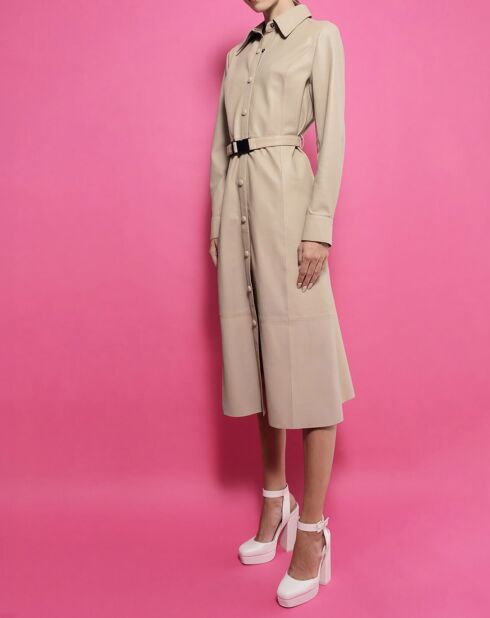 Manteau en Cuir d'Agneau Princesa sable