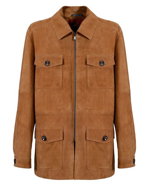 Veste en Velours de Cuir de Chèvre Romano Vel beige
