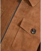 Veste en Velours de Cuir de Chèvre Romano Vel beige