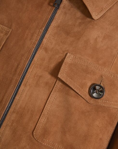 Veste en Velours de Cuir de Chèvre Romano Vel beige