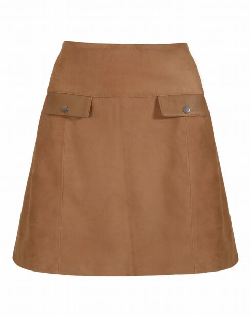 Jupe en Velours de Cuir de Chèvre Rosaline Vel biscuit