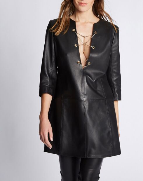 Robe en Cuir d'Agneau Serine Waxy noire
