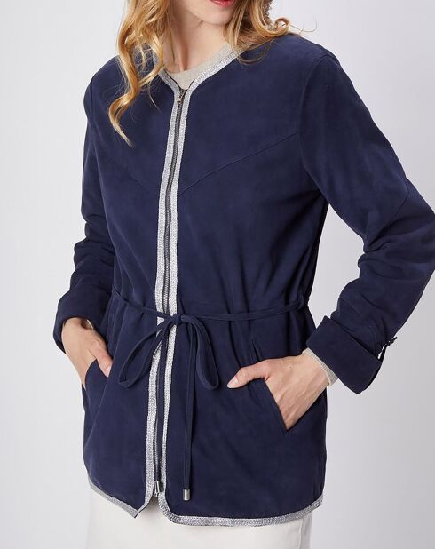 Veste en Velours de Cuir de Chèvre Sirine Vel marine